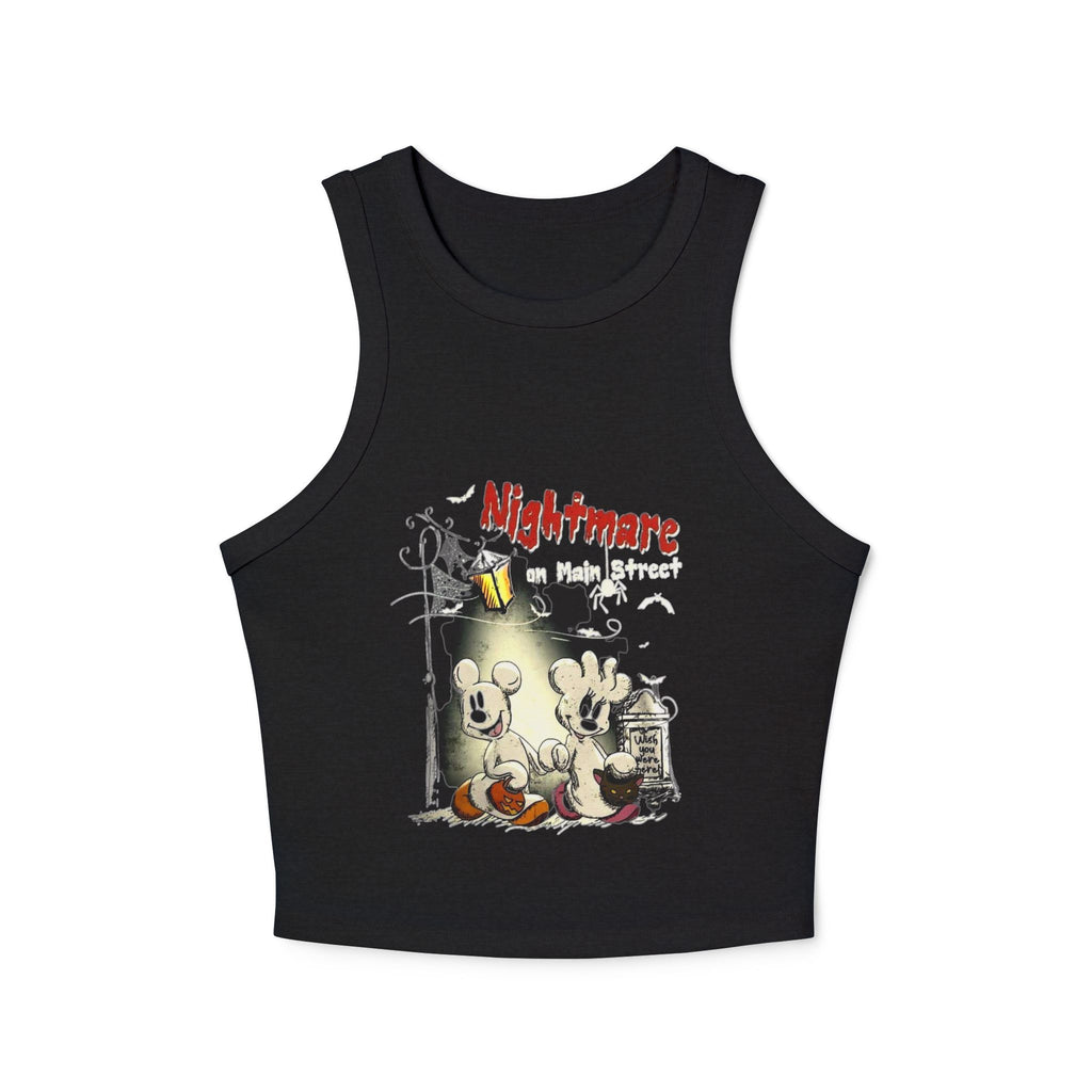 Halloween Themed Women's Micro Rib Racer Tank Top, Spooky Crop Top, Nightmare Before Halloween, Cute Halloween Apparel, Perfect for [...]