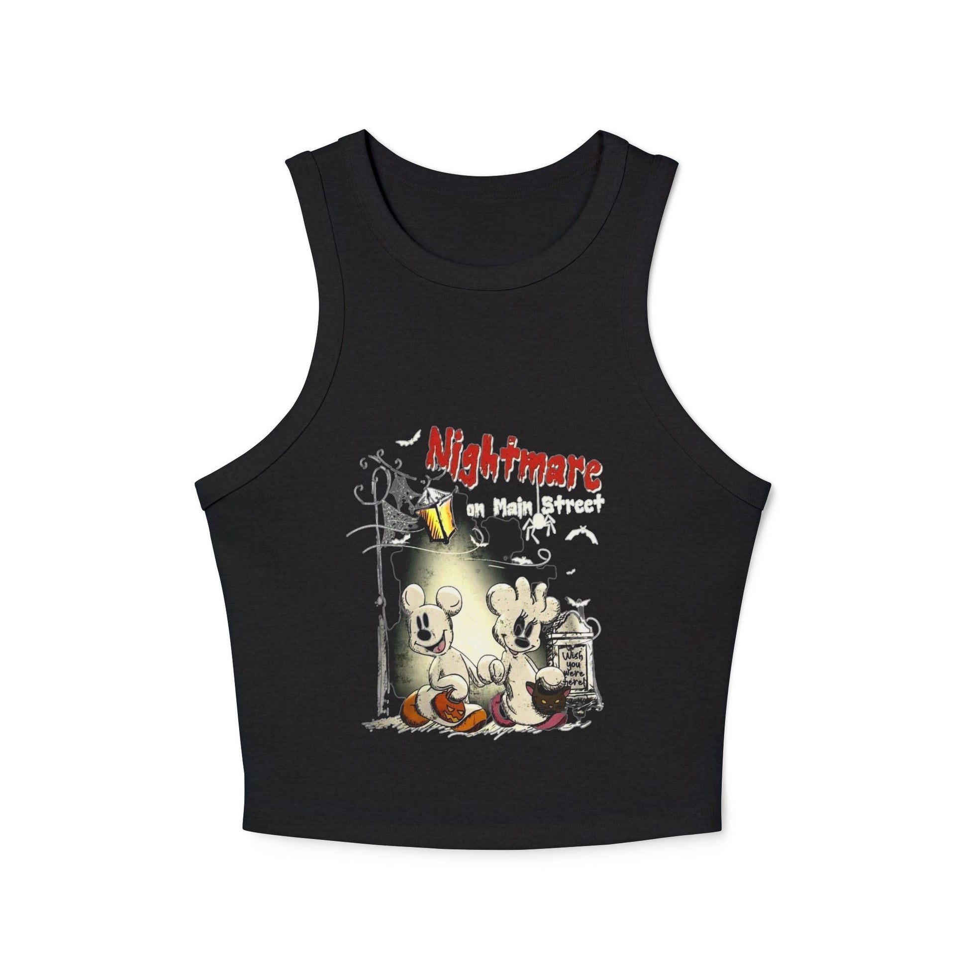 Halloween Themed Women's Micro Rib Racer Tank Top, Spooky Crop Top, Nightmare Before Halloween, Cute Halloween Apparel, Perfect for [...]