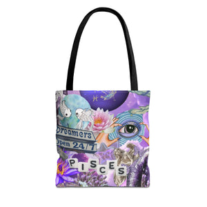 Open image in slideshow, Pisces Dreamers Tote Bag - Astrology Inspired Multi-Purpose Bag for Cosmic Souls
